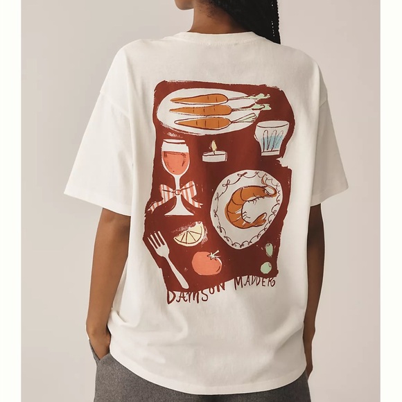 Damson Madder x Anthropologie Dinner Graphic Tee-12 NEW - Picture 8 of 9